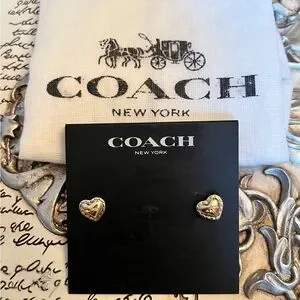 AUTH NEW Coach Goldtone Quilted Padlock & Key Earrings on  Coach Goldtone C Logo Earrings + Dust bag main image 1